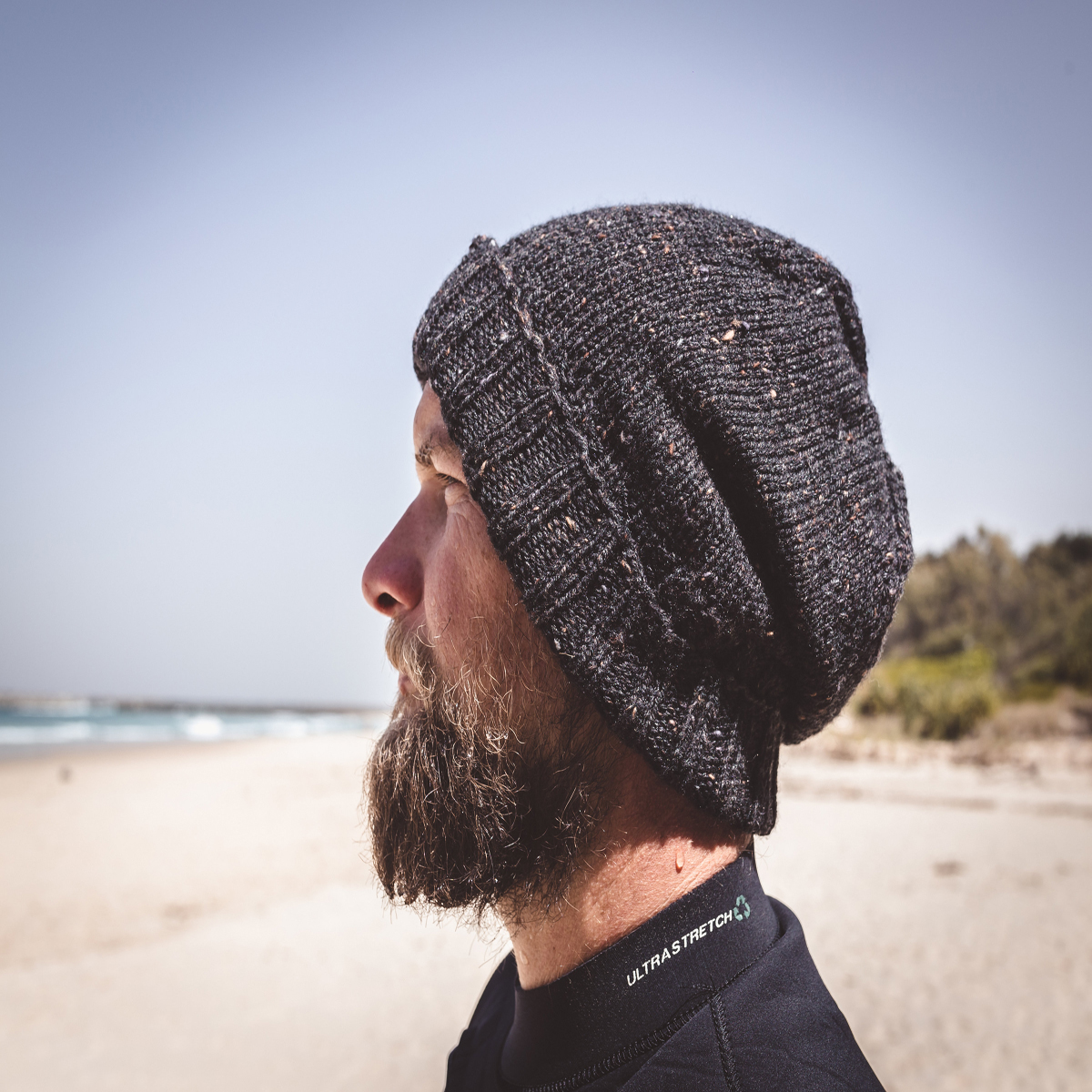 Men Speckled Black Wool Knit Beanie 
