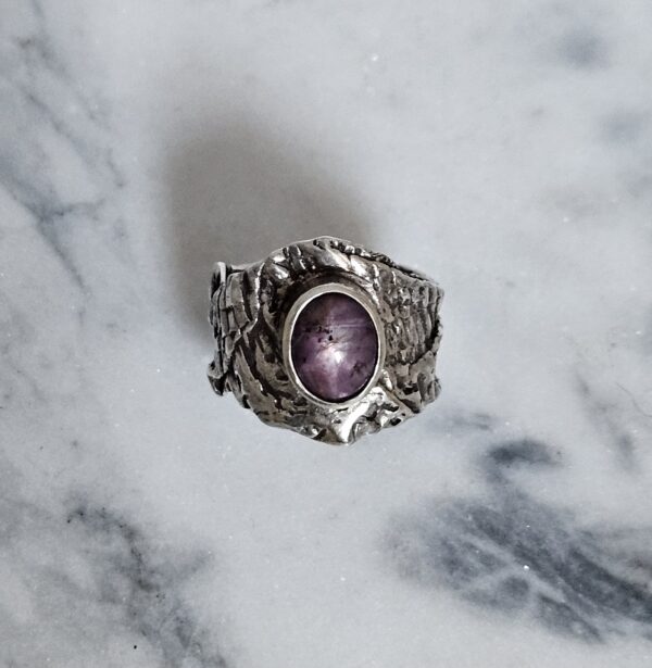 Textured Sterling Silver Ring with Star Ruby (Size S) by Corinne Lomon