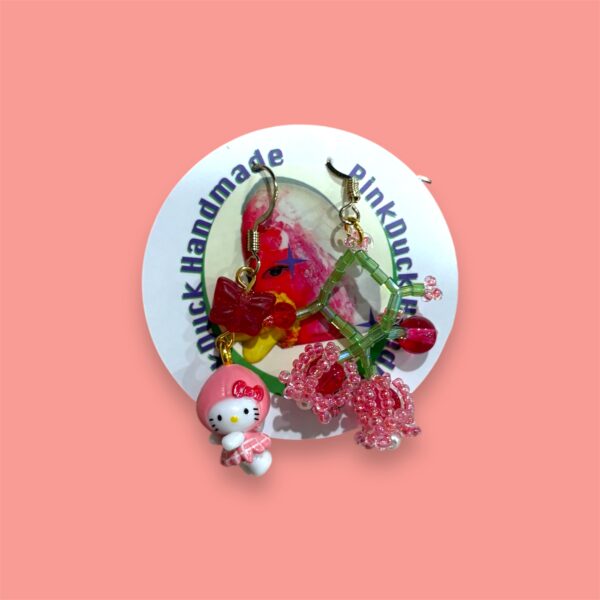pink floral hello kitty earrings by pinkduck handmade