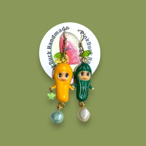 Kewpie pickles earrings by pinkduck handmade