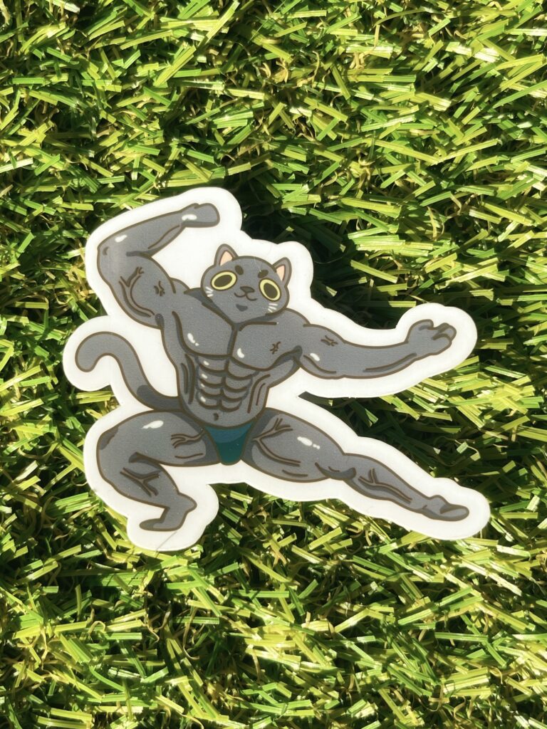 Buff cat glossy sticker by SkyrosArts | in.cube8r