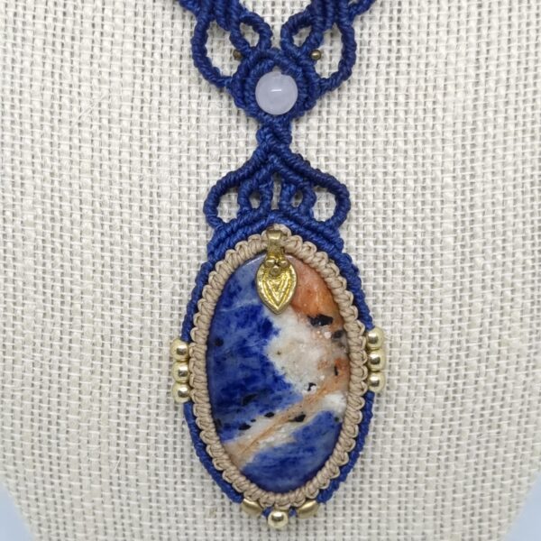 Navy Blue and Vanilla macrame cabochon necklaceby Athenas Owl Healing Creations - Image 2