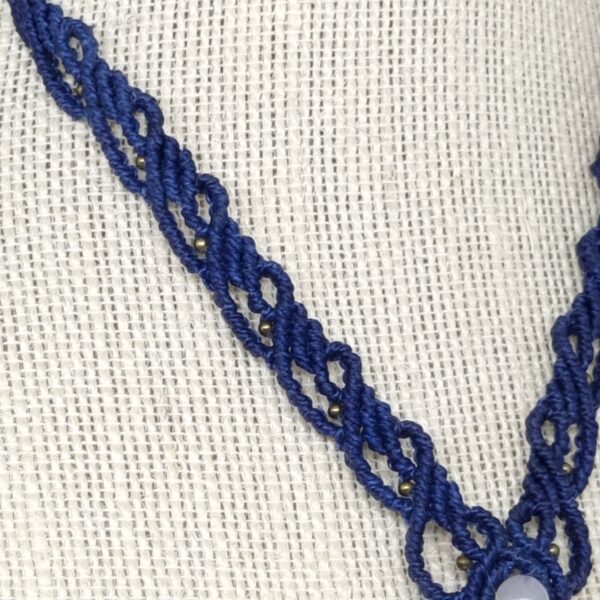 Navy Blue and Vanilla macrame cabochon necklaceby Athenas Owl Healing Creations - Image 5