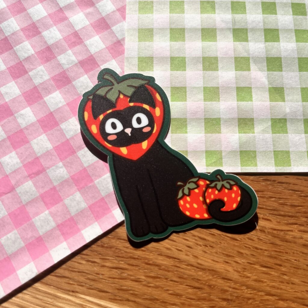 Cute Strawberry Cat Matte Sticker Vinyl By Milk And Eggs Studio | in.cube8r