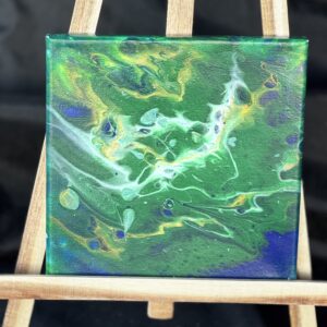 Colourful waves in the shades of Green, blue, gold and white 20x20cm