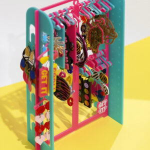 Hot Pink and Teal Barbie Mega Earring Wardrobe Side View with earrings