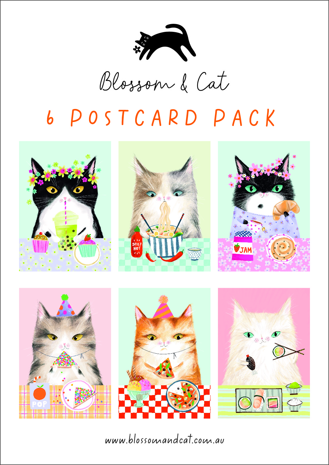 Postcard Pack, Hungry Cats, by Blossom and Cat Postcard Pack, Hungry Cats, by Blossom and Cat