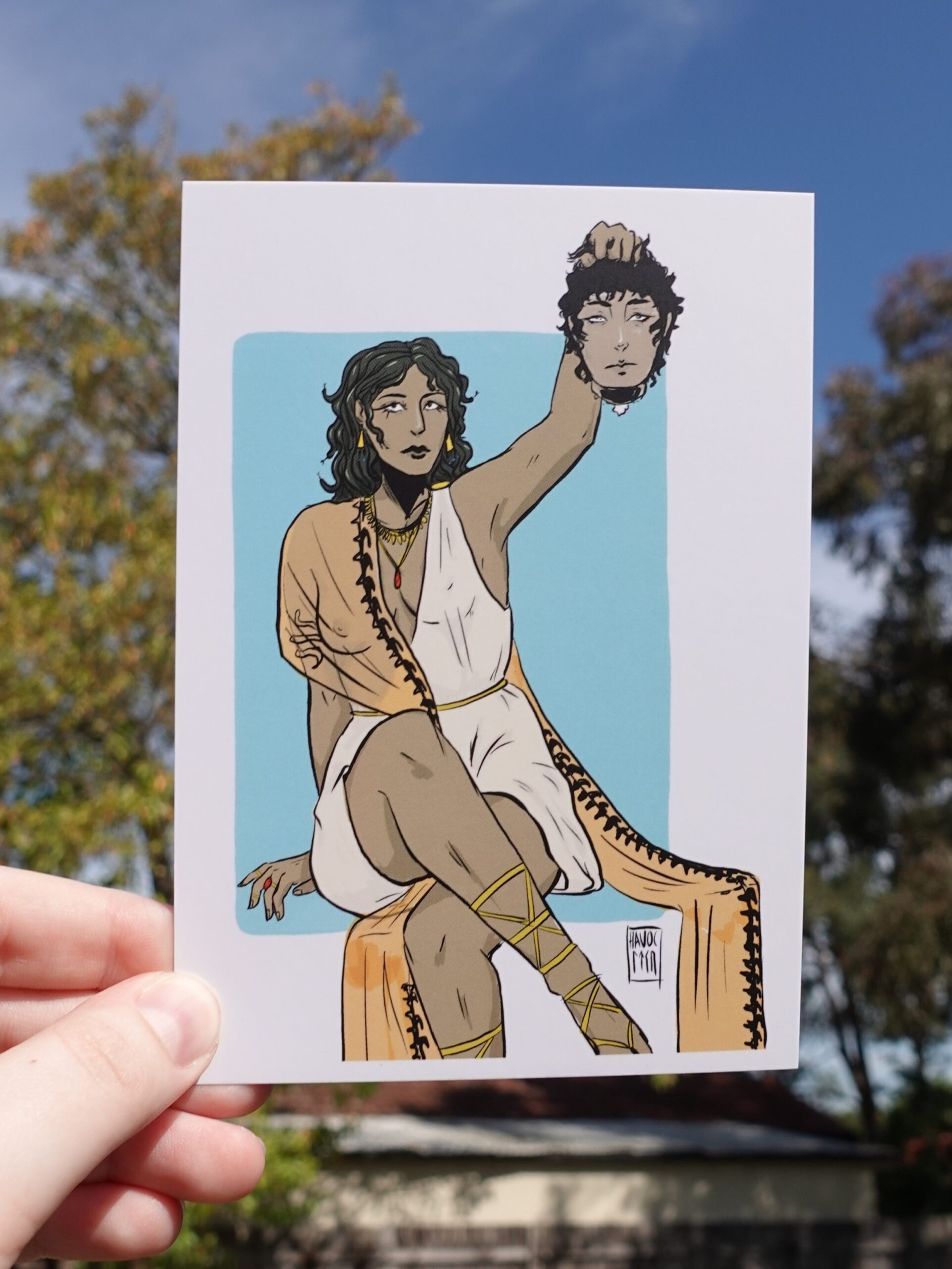 MEDUSA print by Charlie Havoc digital illustration depicting Medusa holding Perseus' head