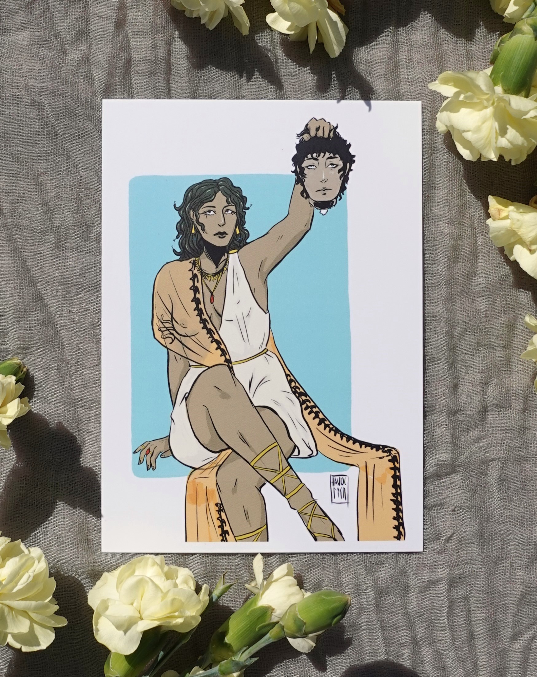 MEDUSA print by Charlie Havoc digital illustration depicting Medusa holding Perseus' head