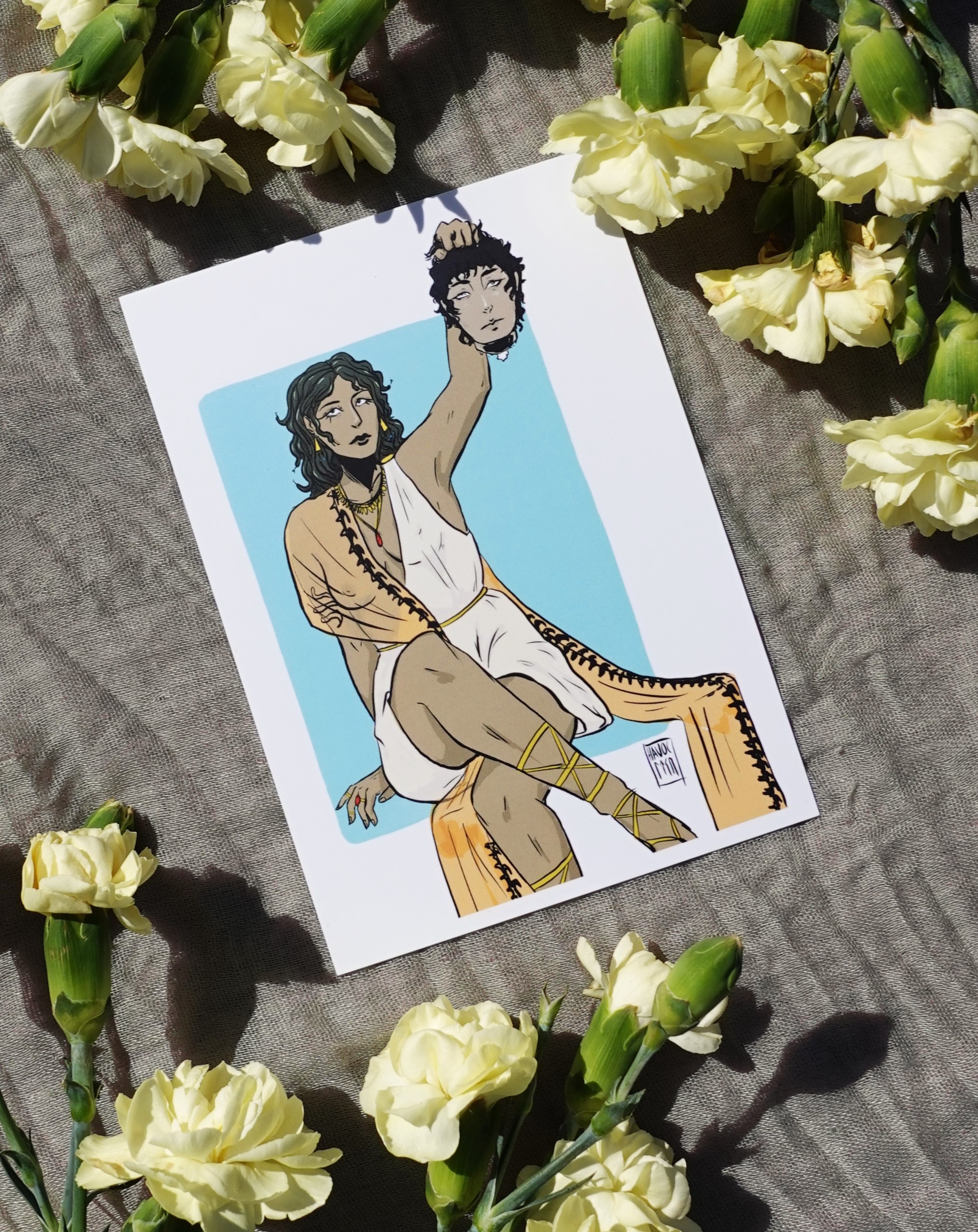 MEDUSA print by Charlie Havoc digital illustration depicting Medusa holding Perseus' head