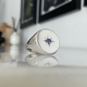Star set silver signet ring