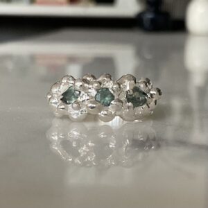 Green sapphire silver bubble ring