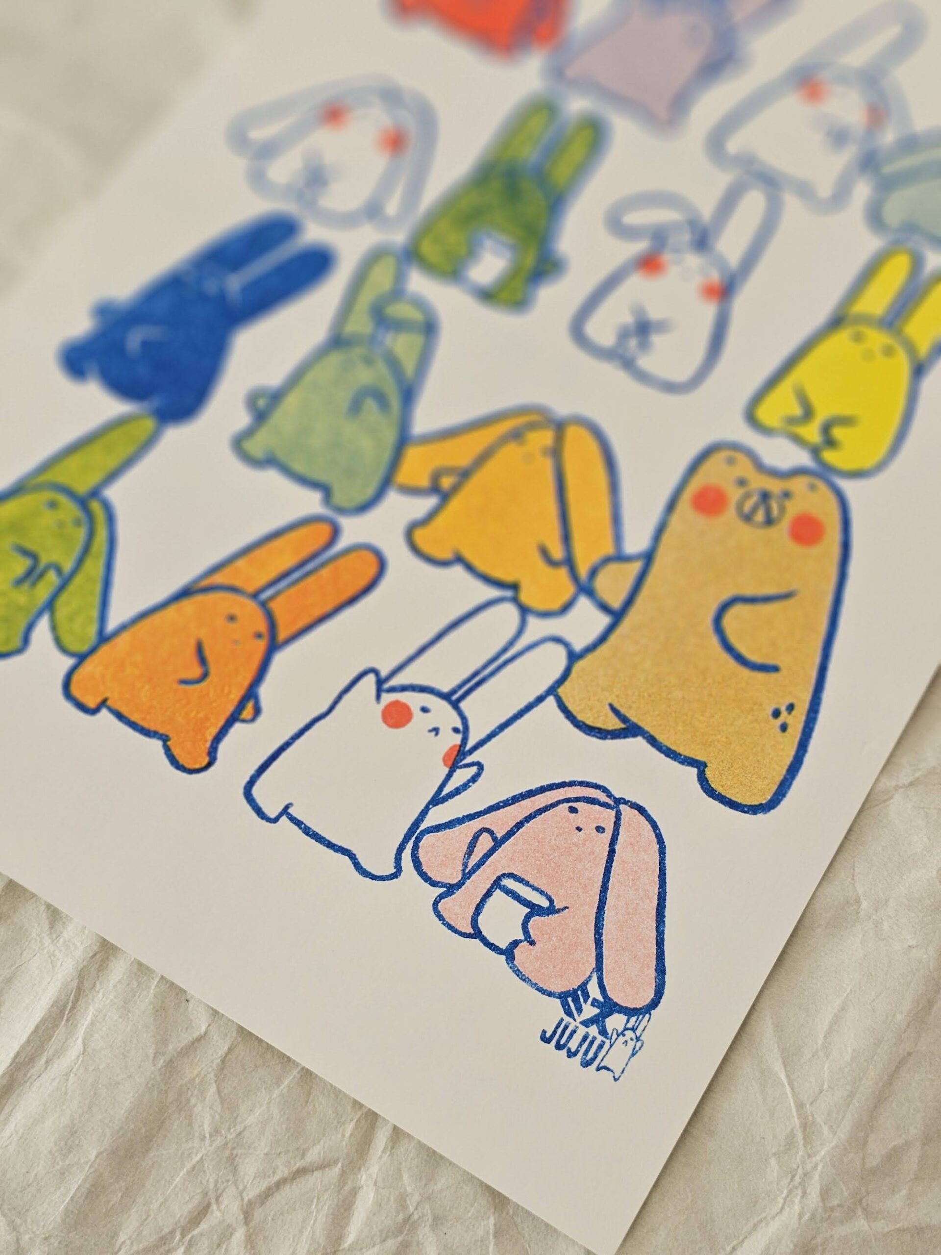 Technicolour Bunnies Riso Print by Misu Juju Technicolour Bunnies Riso Print by Misu Juju - Image 2