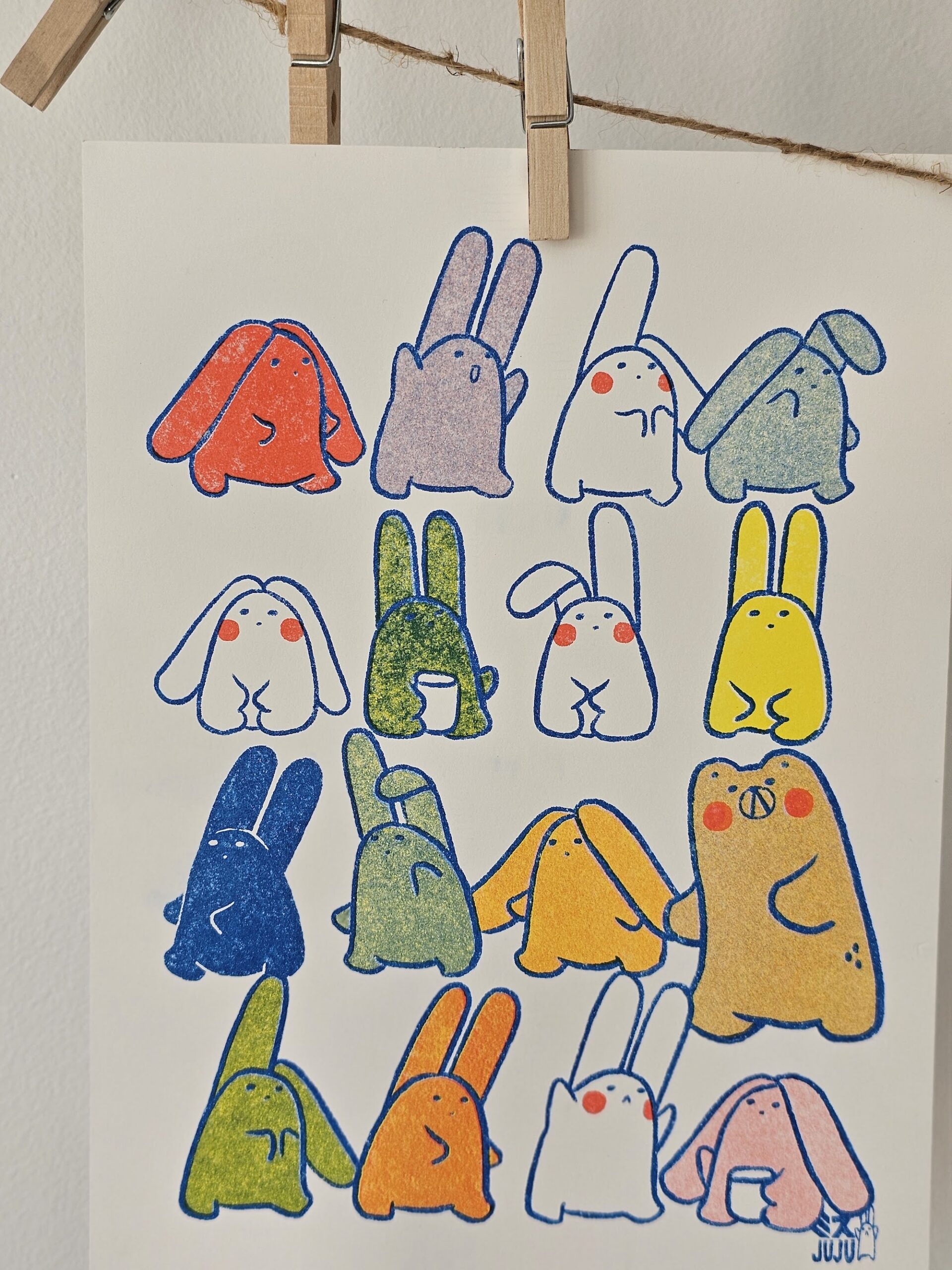 Technicolour Bunnies Riso Print by Misu Juju Technicolour Bunnies Riso Print by Misu Juju - Image 3