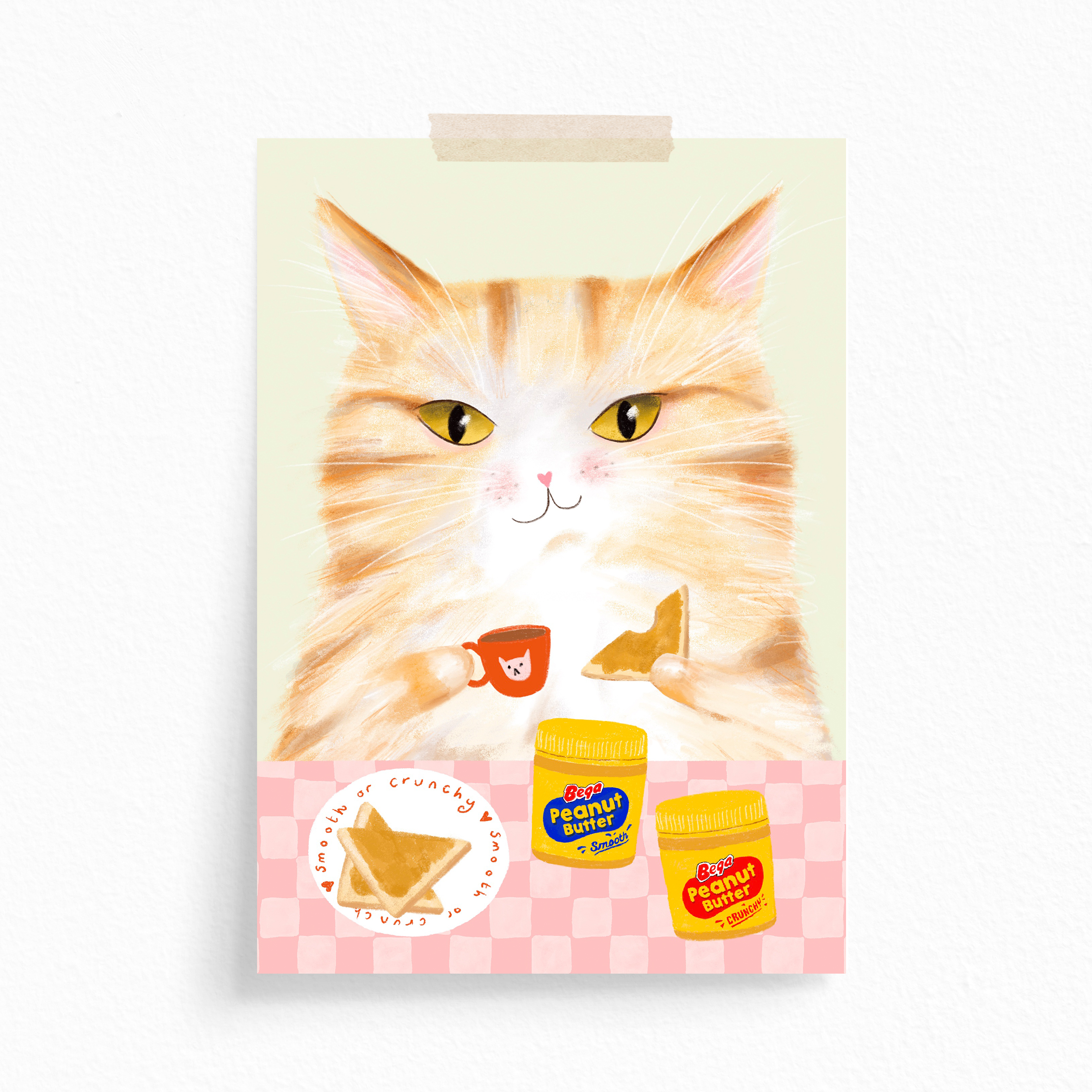 Greeting Card, Peanut Butter Cat, Blossom and Cat Greeting Card, Peanut Butter Cat, Blossom and Cat