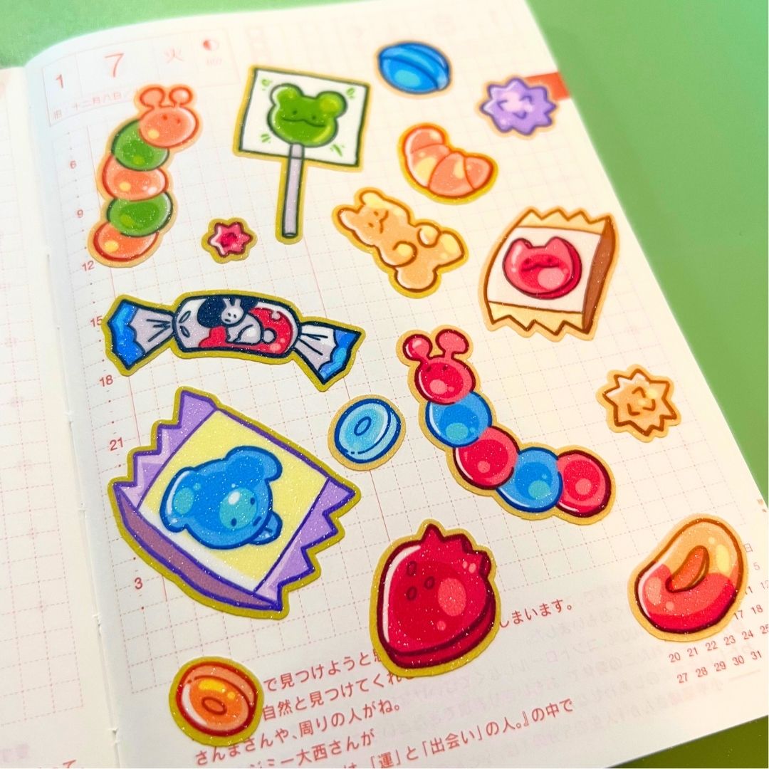 I Love Candy! Glitter Sticker Sheet by Messy.Beee | in.cube8r