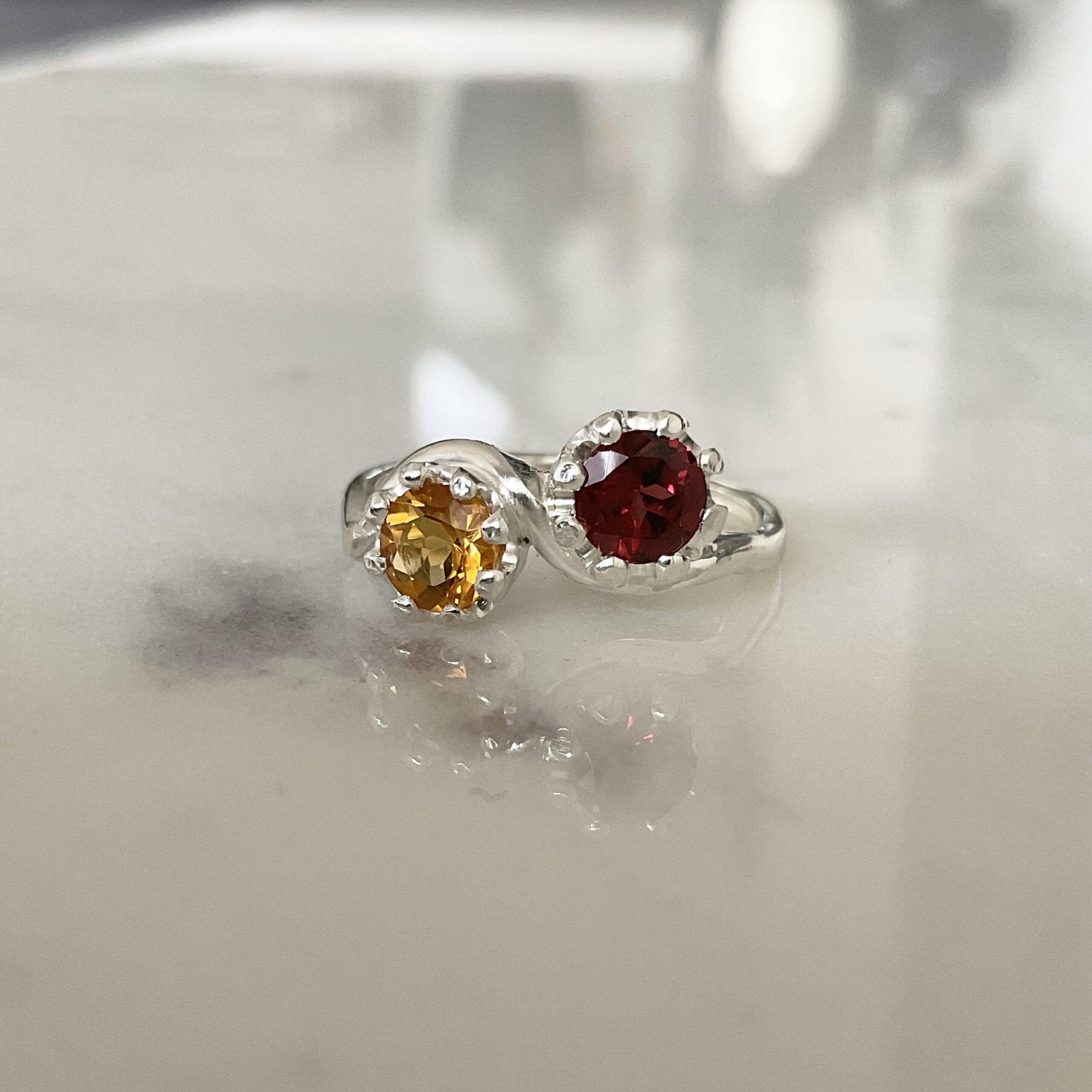 Toi et moi ring Size M by Artefact Fine Jewellery Garnet and citrine ring
