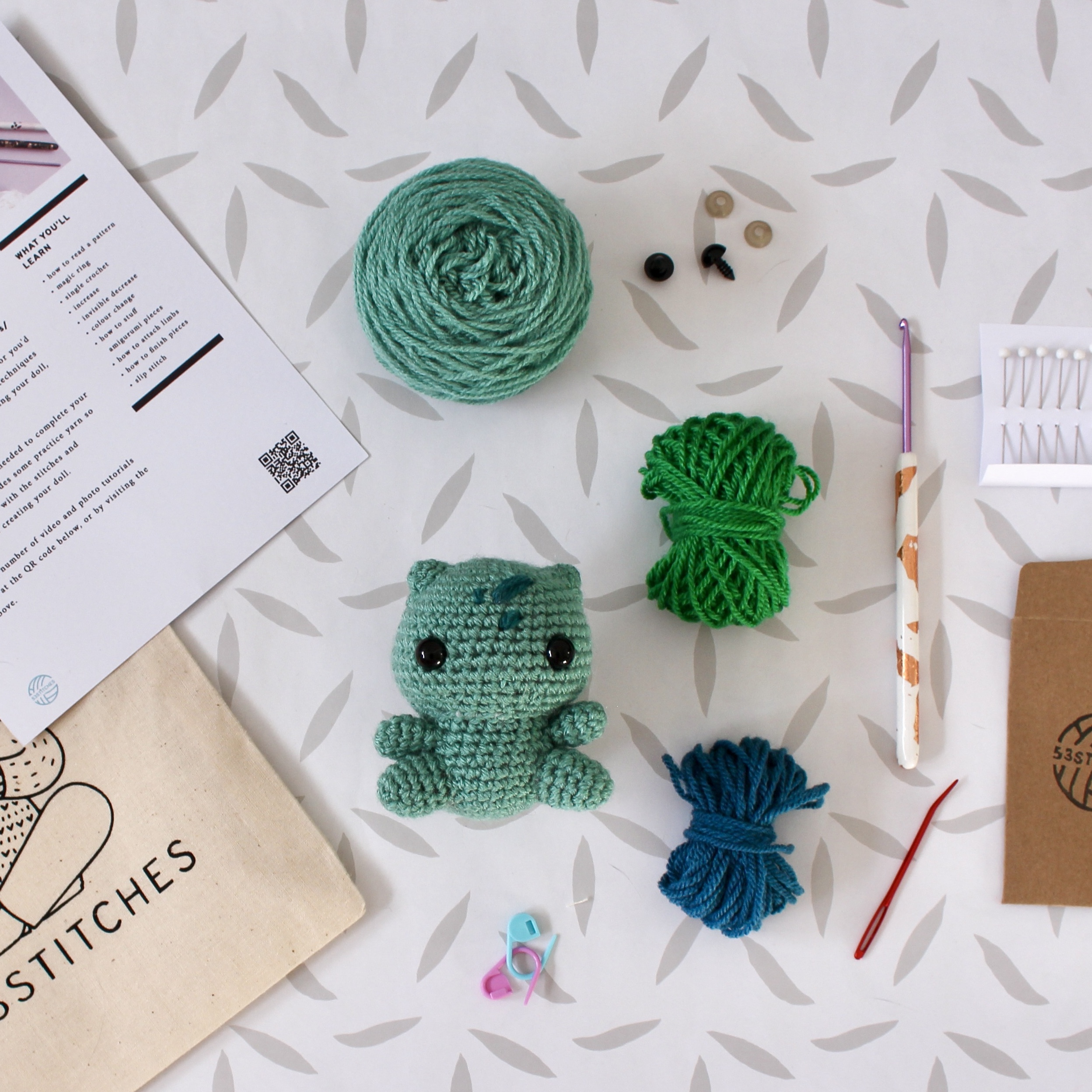 Learn to Crochet Bulbasaur Plushie Kit by 53stitches Learn to Crochet Bulbasaur Plushie Kit by 53stitches - Image 3