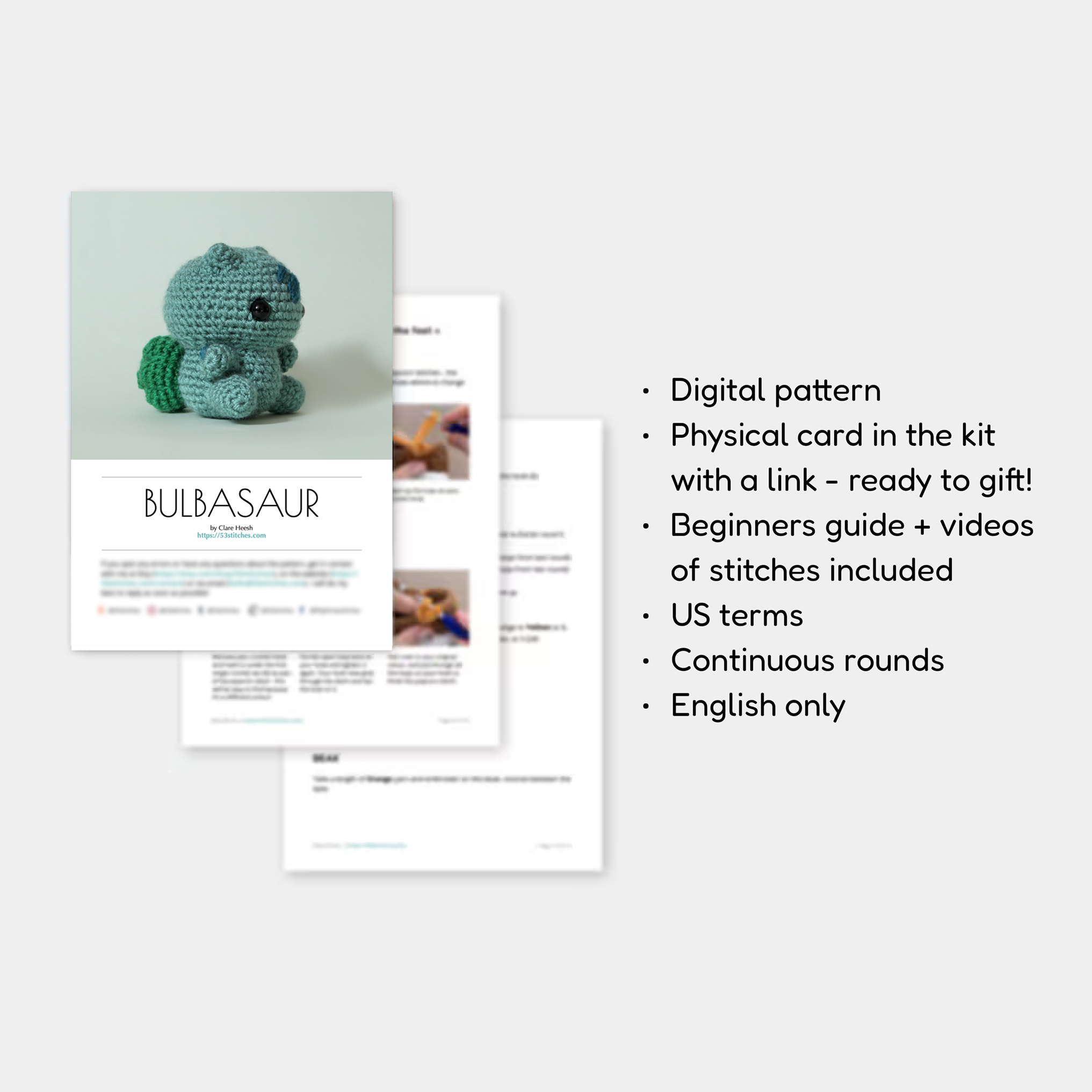 Learn to Crochet Bulbasaur Plushie Kit by 53stitches Learn to Crochet Bulbasaur Plushie Kit by 53stitches - Image 4