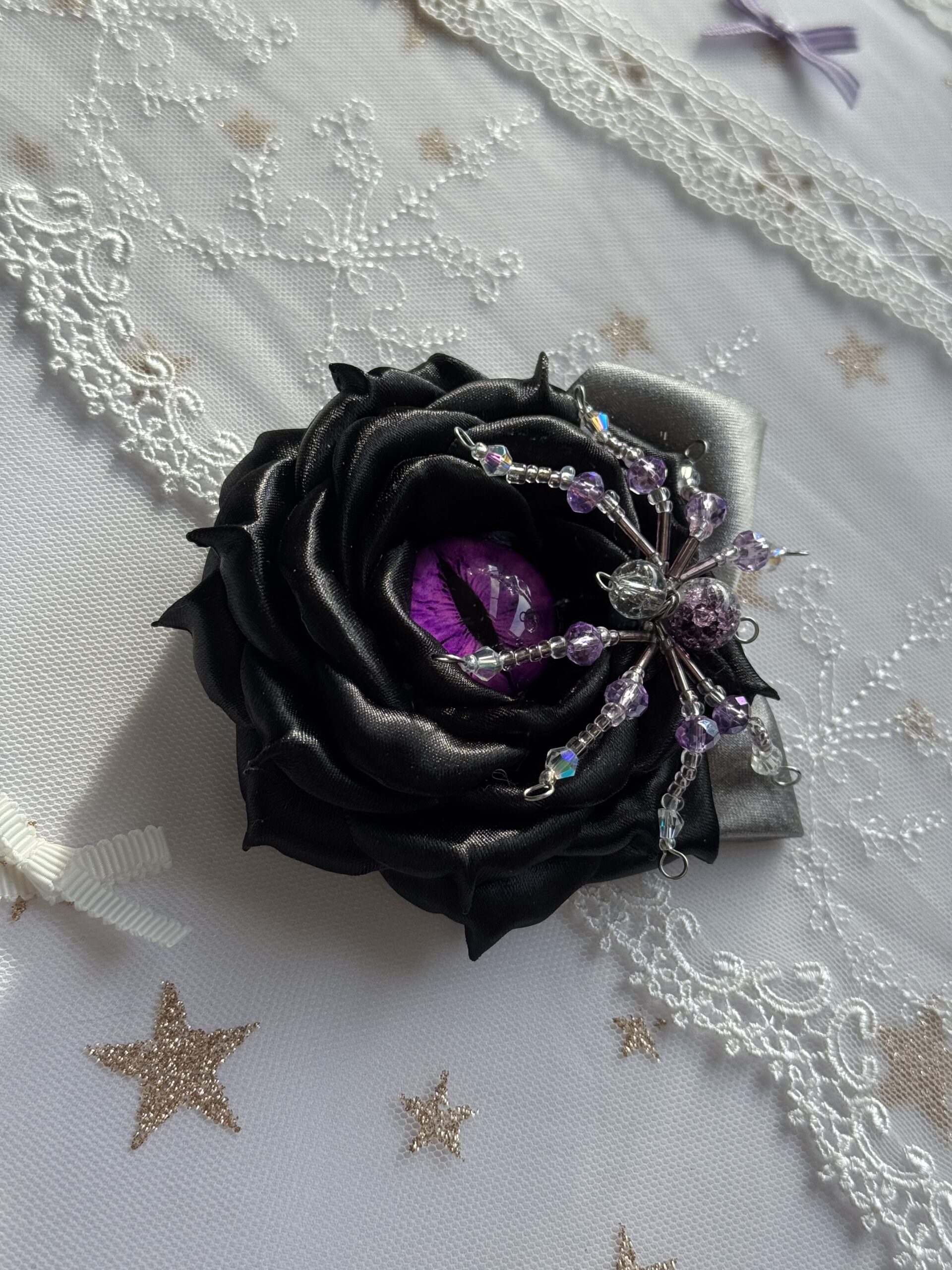 Black Rose Spider – Hair Clip & Brooch by_gold7handmade Black Rose Spider – Hair Clip & Brooch by_gold7handmade - Image 2