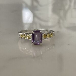 Amethyst and sapphire silver ring