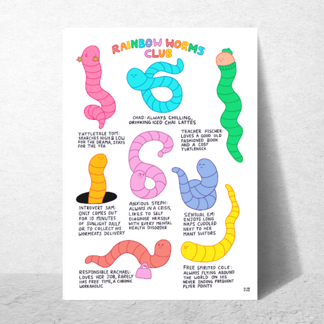 'Rainbow Worms' Archival Print by Inner Baby