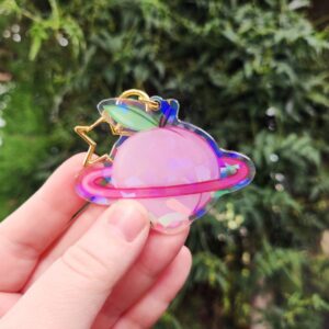 Peach Planet Holographic Space Keyring