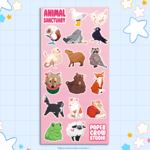 image displaying digital representation of a tall stickersheet featuring various animals