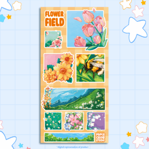 image displaying digital representation of a tall stickersheet featuring various flowers