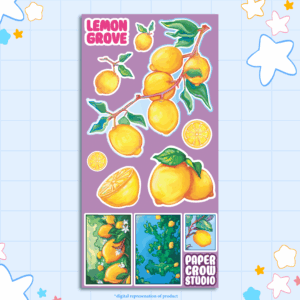 image displaying digital representation of a tall stickersheet featuring various lemons