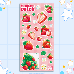 image displaying digital representation of a tall stickersheet featuring various strawberries