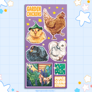 image displaying digital representation of a tall stickersheet featuring various chickens