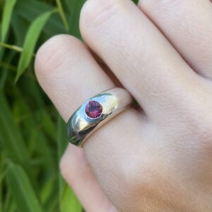 Pink garnet chunky silver ring