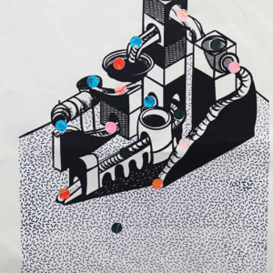 Marble run tea towel