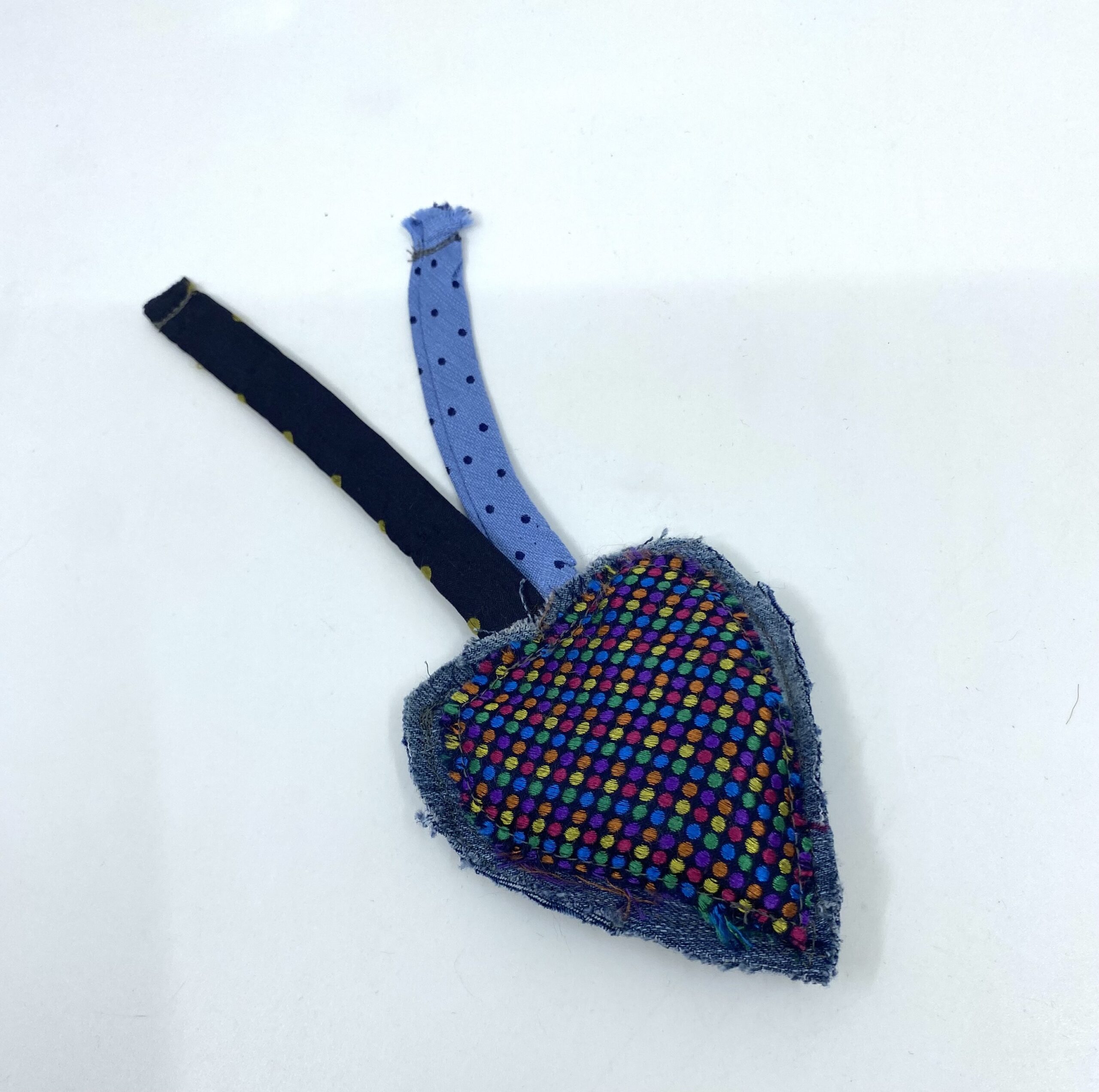 Denim and spotted silk charm by Judith Scott Upcycling Denim and spotted silk charm by Judith Scott Upcycling