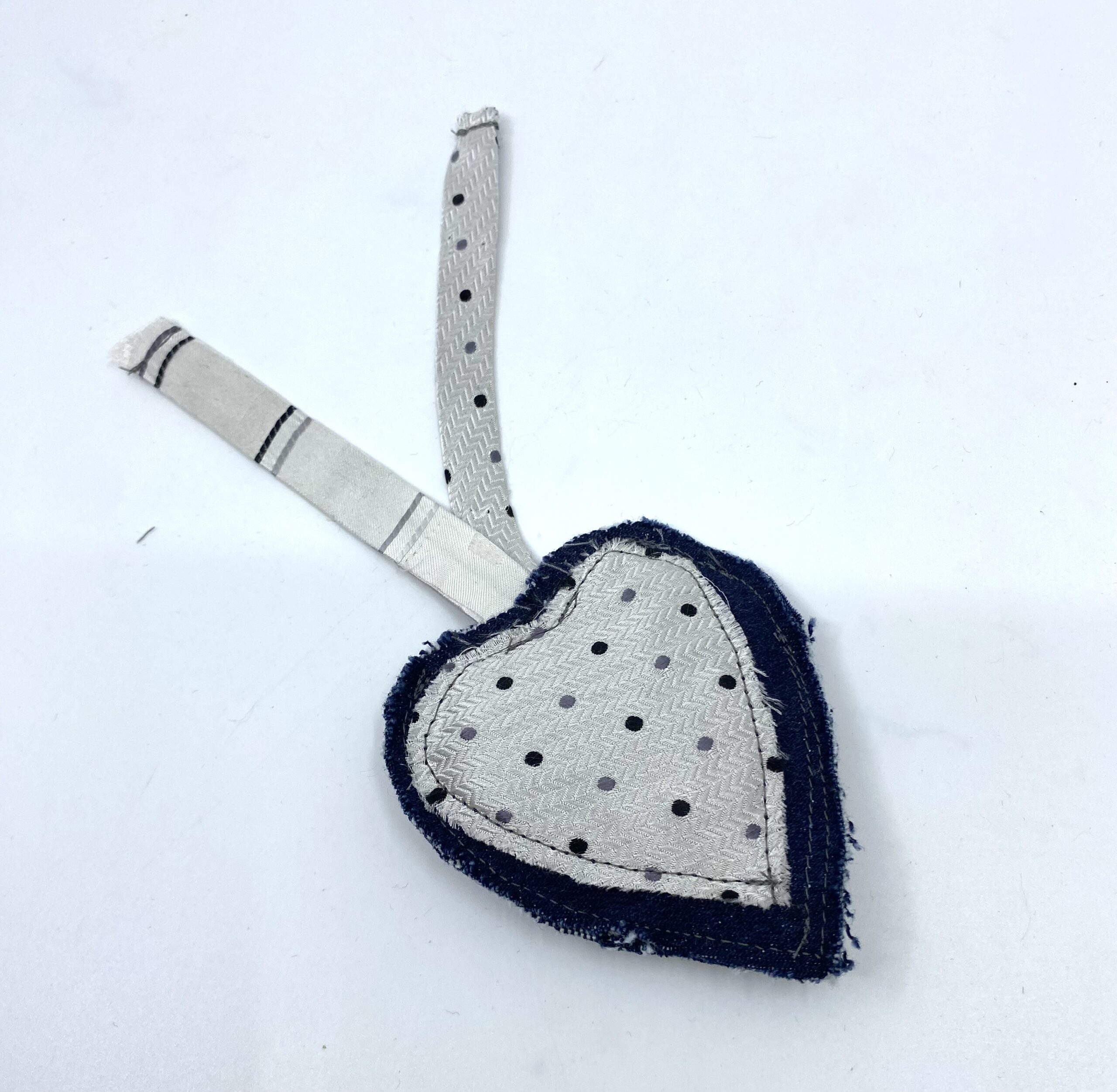 Denim and ivory silk charm by Judith Scott Upcycling Denim and ivory silk charm by Judith Scott Upcycling