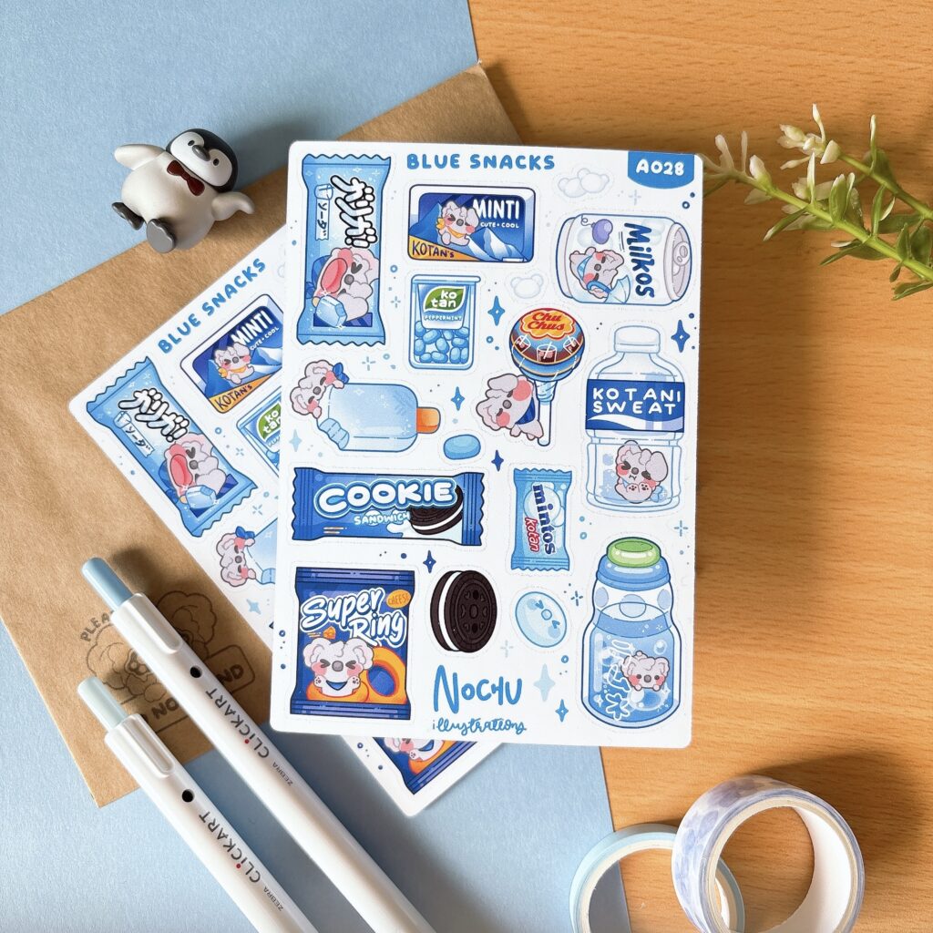 Snack Sticker Sheet A028 Blue Snacks Sticker Sheet By Nochu Illustrations | in.cube8r
