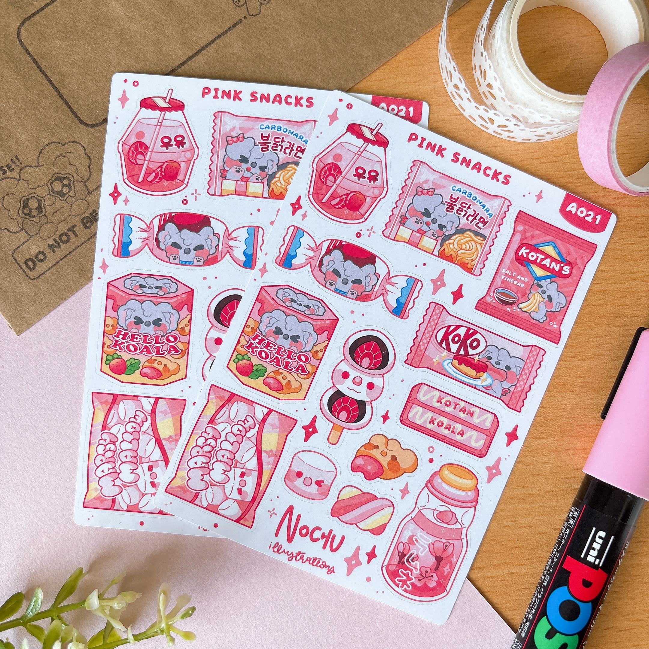 Snack Sticker Sheet A021 Pink Snacks Sticker Sheet By Nochu Illustrations | in.cube8r