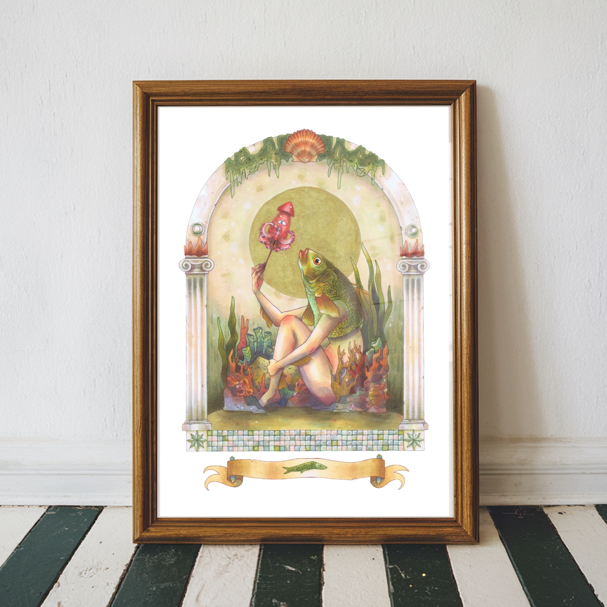 Looped Reverse Mermaid Reverse Mermaid Mini Art Print By Ashlea Bechaz | in.cube8r
