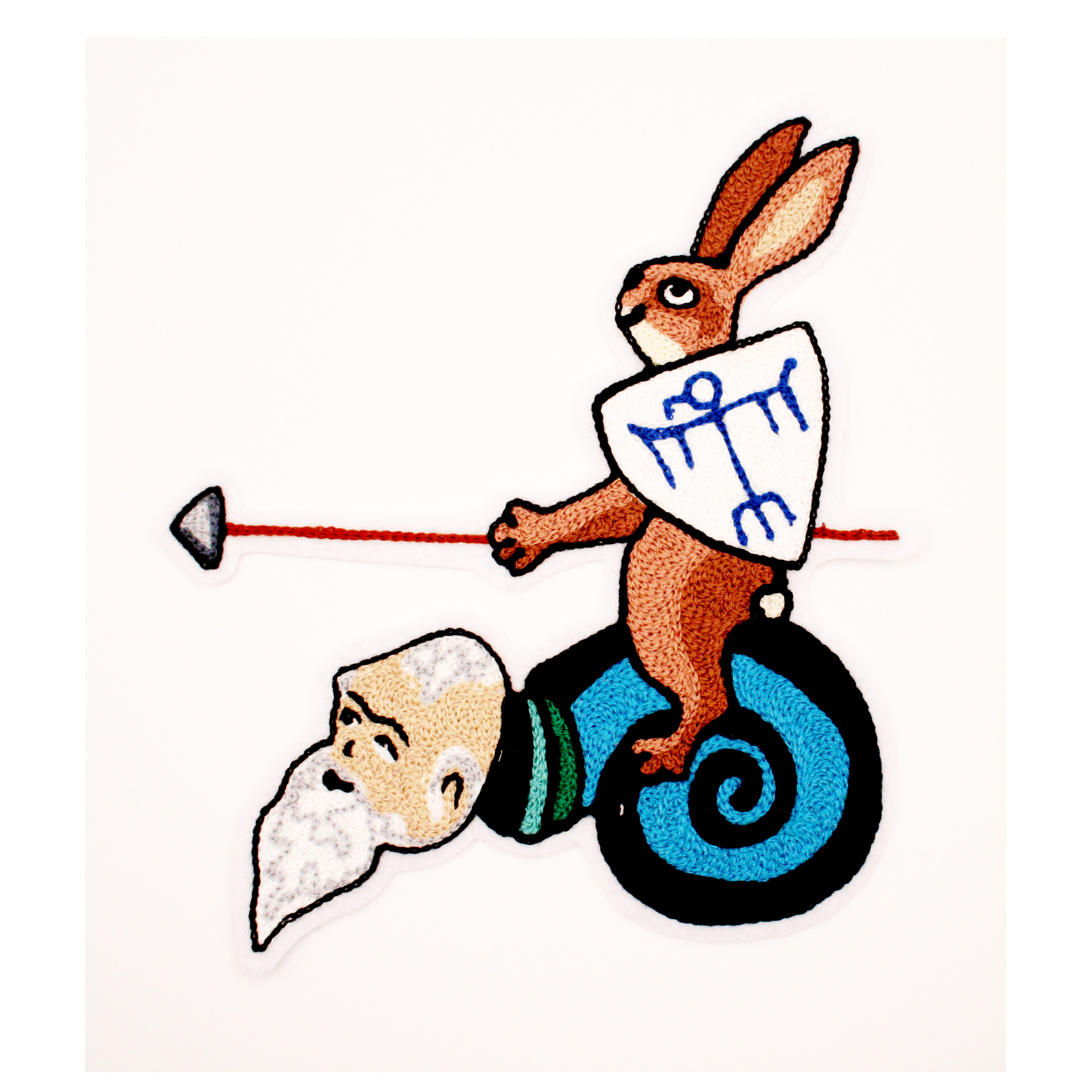 Chainstitch Rabbit Jousting Rabbit Medieval Marginalia Chainstitch Patch by Marita Macklin ...